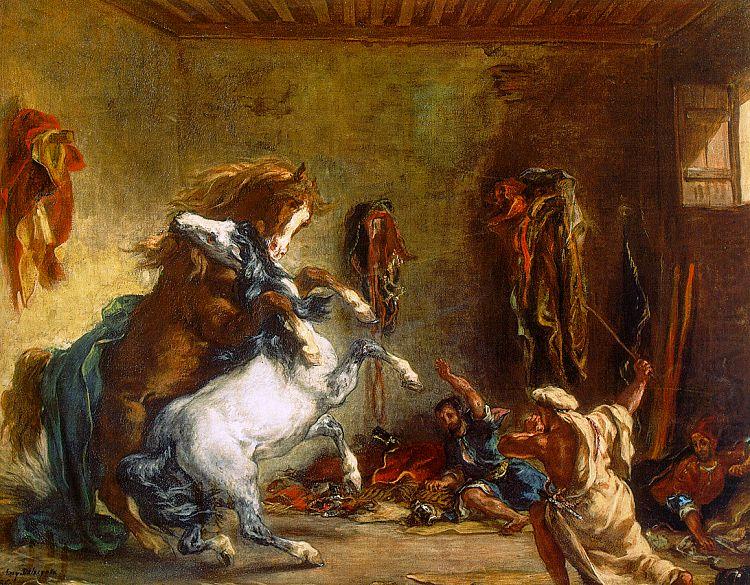 Arab Horses Fighting in a Stable, Eugene Delacroix